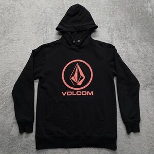 Volcom Hoodie Mens Small‎ Black Red Stone Logo Pullover Sweatshirt Skate Surf